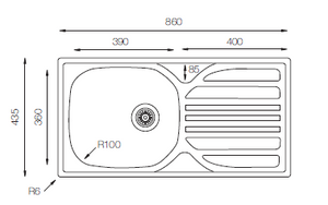 Compact Series - Single Bowl Sink - CM 860.435 - 860mm x 435mm
