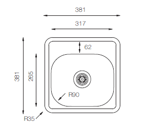 Comfort Series - Single Bowl Sink - CO 381.381 - 381mm x 381mm