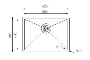 colorX Series / R10 - Single Bowl Sink - colorX 550 - 600mm x 450mm