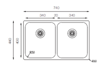 Load image into Gallery viewer, Undermount Series / R50 - Double Bowls Sink - D 340.50.50 - 740mm x 440mm