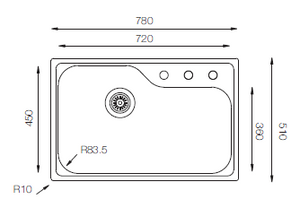 D Series - Single Bowl Sink - DXT 780 GT - 780mm x 450mm