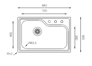 D Series - Single Bowl Sink - DXT 840 GT - 840mm x 450mm