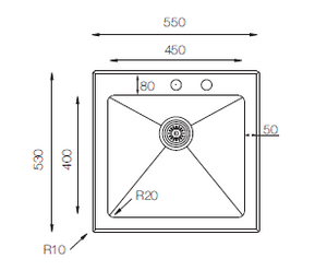 Glass Series - Single Bowl Sink - GS 550.530 W - 550mm x 530mm