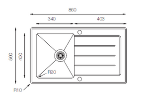 Glass Series - Single Bowl Sink - GS 860.500 B Crystal - 860mm x 500mm