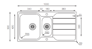 Lines Series - Double Bowl Sink - LN 1000.500.15 - 1000mm x 500mm
