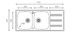 Lines Series - Double Bowl Sink - LN 1160.500.20 - 1160mm x 500mm