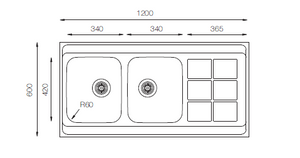 Lotus Series - Double Bowls Sink - LT 1200.600.20 - 1200mm x 600mm