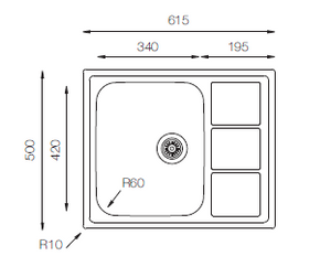 Lotus Series - Single Bowl Sink - LT 615.500 - 615mm x 500mm
