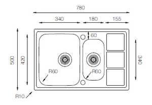 Lotus Series - Double Bowls Sink - LT 780.500.15 - 780mm x 500mm