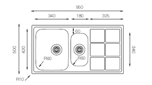 Lotus Series - Double Bowls Sink - LT 1000.500.15 - 1000mm x 500mm