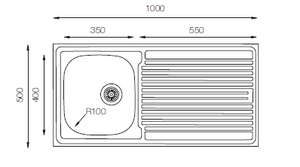 Standart Series - Single Bowl Sink - ST 1000.500 - 1000mm x 500mm