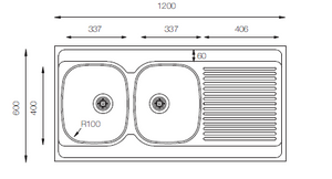 Standart Series - Double Bowls Sink - ST 1200.600.20 - 1200mm x 600mm